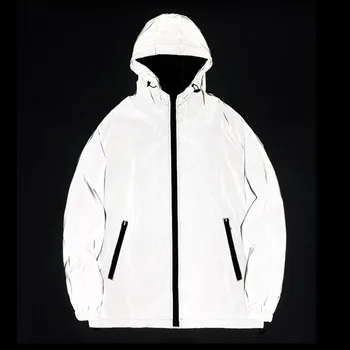 Нощни светлоотразителни якета, ветровка от двойно тъкан, яке с качулка, мъжки хип-хоп водоустойчив палто с цип, връхни дрехи, градинска облекло
