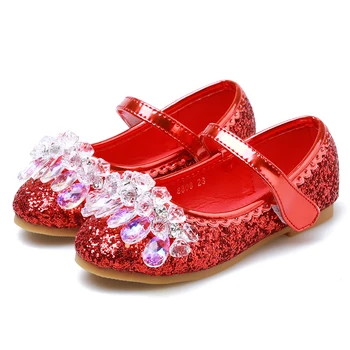 Обувки за изказвания за малки момичета, лъскави обувки на принцесата на равна подметка, танцови обувки за партита