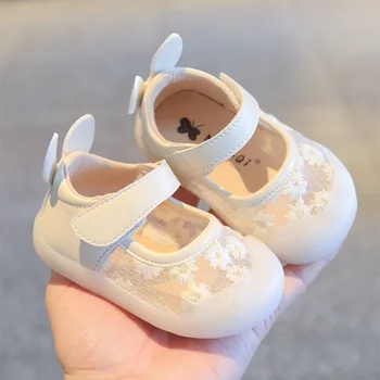 Обувки за новородени момичета, Сандали на равна подметка за деца, Летни Нови Сладки обувки принцеса с цветна мрежа, Мека подметка, нескользящая обувки за първите ходунков