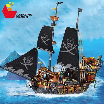 Пиратски кораб Строителни блокове на Яхта Приключение в морето Класически модел за Сглобяване на Тухли Украса на работния плот Коледни подаръци за деца
