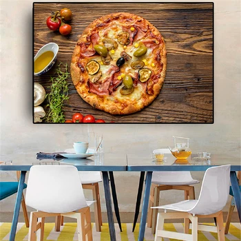 Пица Зеленчуци, за Кухненски аксесоари Кухня Платно Картина Плакати и щампи Cuadros Стенно изкуство ресторанта Картина за хранене и Хол