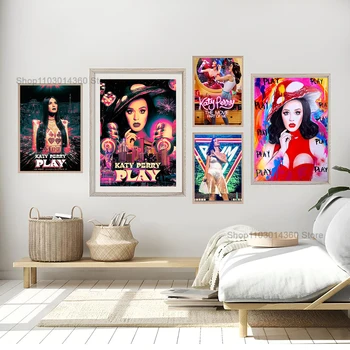 Плакат на певицата Кейти Пери, Декоративна картина, Нощно шкафче за спалня, Стикер на стената, Интериор, дневна, ресторант, кафене, Входна рисувани
