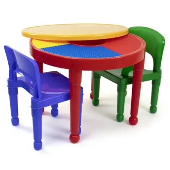 Пластмасова маса за сухо пране и занимания Humble Crew Kids 2 в 1 и Комплект от 2 Стола, маса деца червено, Зелено и синьо