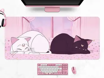 Подложка за мишка Luna Cat Тенис на мат Kawaii Геймерский маса за КОМПЮТЪР Лилаво, Розово Разширено Мат Сладък Подложка за мишка Аниме Подложка за мишка Поддръжка на настолни компютри, лаптопи