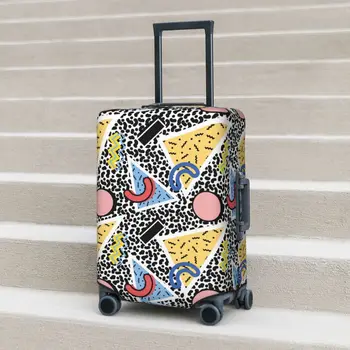 Прахоустойчив калъф за куфара с ретро-принтом, Абстрактен геометричен дизайн на 80-те години, практически бизнес протектор, Аксесоари за багаж, Коледен подарък на полет