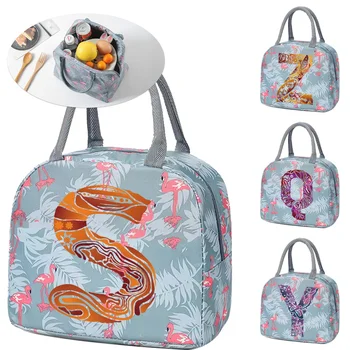 Преносима изолирано термална холщовая чанта с гравиран образ и писмото принтом, чанта за обяд, чанта-хладилник за хранене, чанта-органайзер за обяд за пикник, пътуване