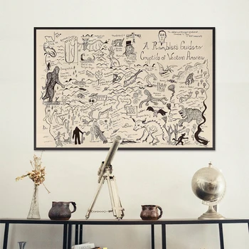 Пътеводител Рамблера по Криптидам Западна Америка Примерен Плакат Митичната Карта Щампи Чудовища Художествена Рисувани върху Платно Декора на стените