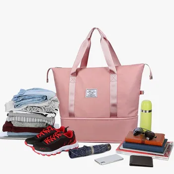 Пътна спортна чанта найлон водоустойчива спортна чанта за фитнес зала, дамски чанти-тоут голям капацитет, чанта за съхранение на багаж.