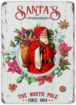 Работилница на дядо коледа, Лидице знак на Северния полюс, Коледен венец, камбанка от орехови бонбони, метална лидице табела, весел и ярък плакат