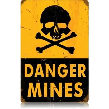 Реколта Лидице табела Опасност Mines Хранителни Метална Лидице знак Знаци Метален Ретро Метален плакат 16x12 инча 40x30 см