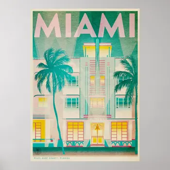Ретро туристически плакат Ocean Drive Miami, стенни картини, забавно, украса на стаята, изкуството на съвременния винтажного дома си, без рамка