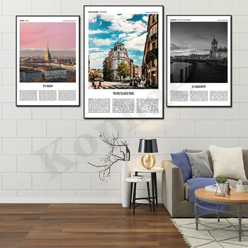 Ривиера Тулуза Милано Торино Кардиф Сити, Порто Марсилия Снимка от градския пейзаж на Плакат за домашен декор