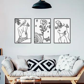 Скици на женски стенни стикери с цветя за всекидневната, декоративна живопис, тапети тапети, стикери за стена, домашно изкуство