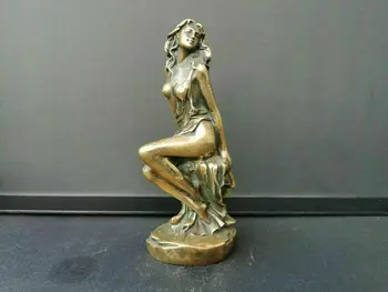 Скулптурата в стил ар-деко, бронзова Красива гола жена, момиче, медни статуи