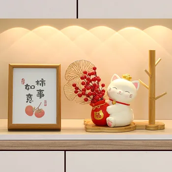 Сладка фигурка на котка Сакуры за украса на дома и подаръци в китайски стил Аксесоари за дома Home Decor Лъки Котка