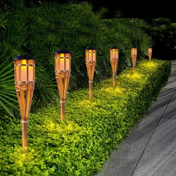 Слънчевата светлина на пламъка Морава лампа Външна Водоустойчив Автоматична подсветка за пътеки Led бамбукови слънчева градина светлини на пламъка