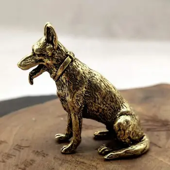 Старинни медни кучето-Вълк, творчески Мини миниатюрни кученца от чиста мед, Издълбани декорация за дома в китайски стил