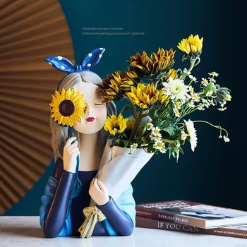 Статуетка от смола Nordic Moden Момиче, Практически Ваза за цветя, Скулптури за украса на масата, за Декорация за всекидневната, украса за масата