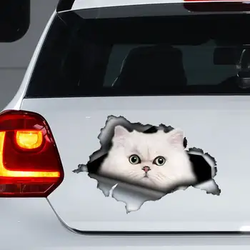 Стикер за автомобил с бял персия котка, магнит с бяла котка, стикер с персия котка