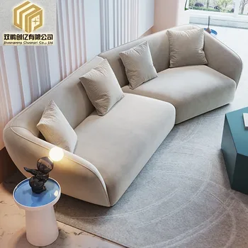Текстилен диван с матово технология в италиански стил, извит, съвременен фланелевый диван за хола минималистичен размер, триместен диван