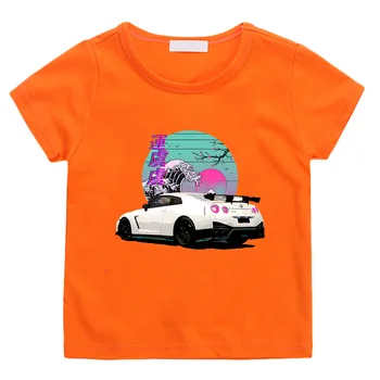 Тениски Initial D за момичета Skyline R35 GTR Vaporwave JDM Legend Car Тениска С Принтом Детски Летни Блузи от 100% памук С Аниме За момчета