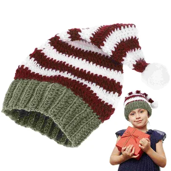 Топло вязаная капачка, зимна шапка, модни вълнена шапка за деца и родители, раирана шапка.