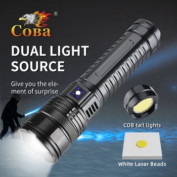 Фенерче COBA С Вградена Акумулаторна Светкавица Аварийни Прожектори 4 км 10000LM на Най-Мощните Led Светлини Тактически 15000mah