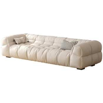 Френски кожен диван в стил ретро с горния слой телешка кожа за всекидневната, матово-черен, дизайнерски стил