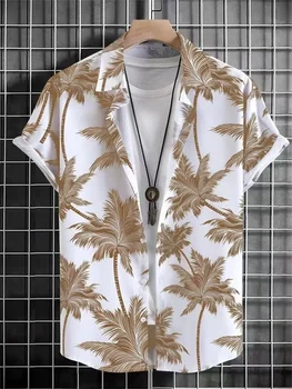 Хавай, 3D кокосова палма, мъжки летни плажни и ежедневни облекла, улични мъжки ризи, свободна и дишаща мъжки дрехи