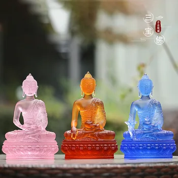 Цветна глазура Трите Съкровища-Буда Тантра Шакямуни Амитабха Медицина Украшение на Буда Статуя на Буда Домашно Поклонение
