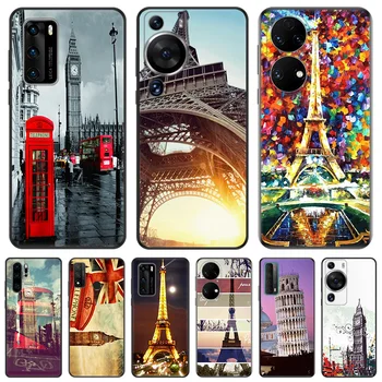Черен Матов Калъф За телефон със защита От Падане Huawei P60 P50 Pro P40 Lite P30 P20 P Smart Z London Eiffel Paris Pixel Art 7 6 4 5 Калъф
