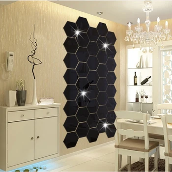 Шестиугольные огледално стикери за стена триизмерни самозалепващи стикери за стена със собствените си ръце, декорация на дома, на фона на стената огледално етикети